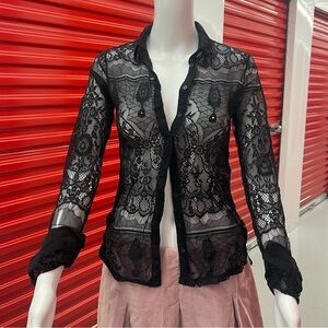 Vintage Black Lace Button-Up Top